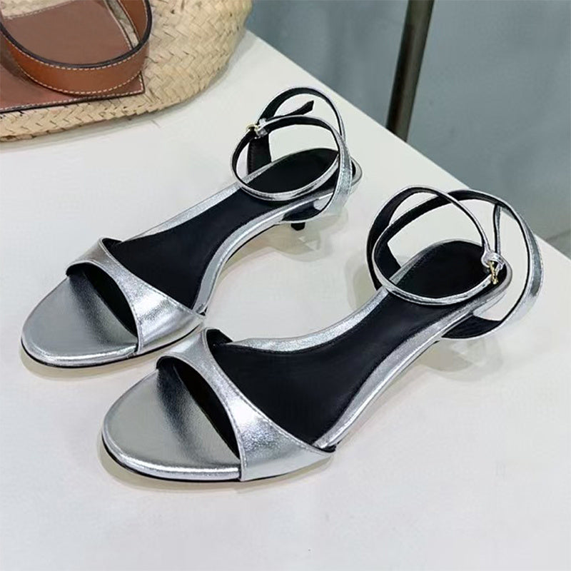 Women's Leather French-style Retro Open Toe Sandals With Kitten Heel
