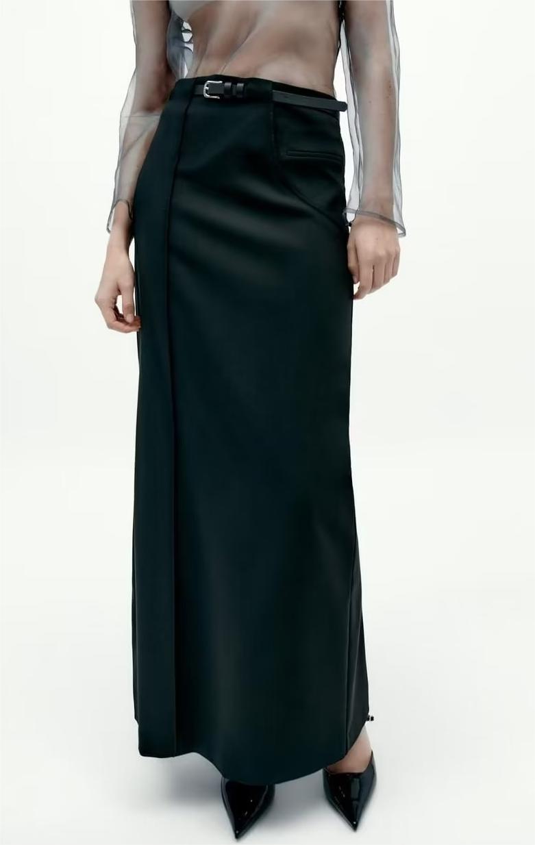 Women Clothing Autumn Winter Sexy with Belt Solid Color High Waist Skirt for Women