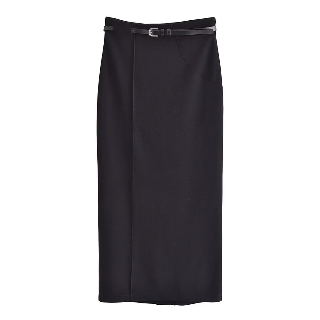 Women Clothing Autumn Winter Sexy with Belt Solid Color High Waist Skirt for Women