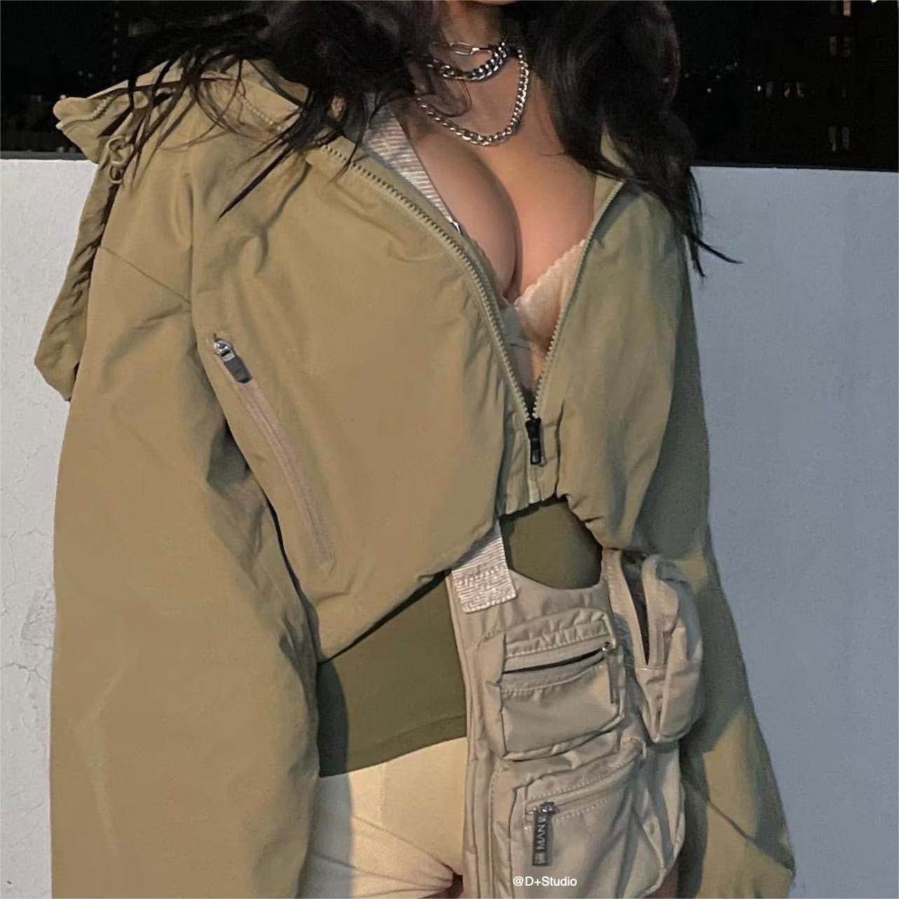 Products Fashionable Profile Slimming Hooded Turtleneck Short Trench Coat Women