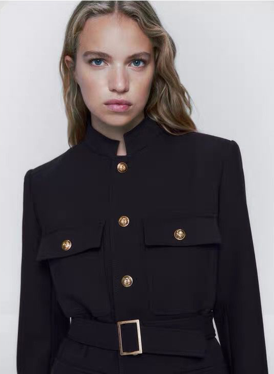Ropa de otoño para mujer con cinturón, botones, decoración, blazer ajustado que favorece la figura