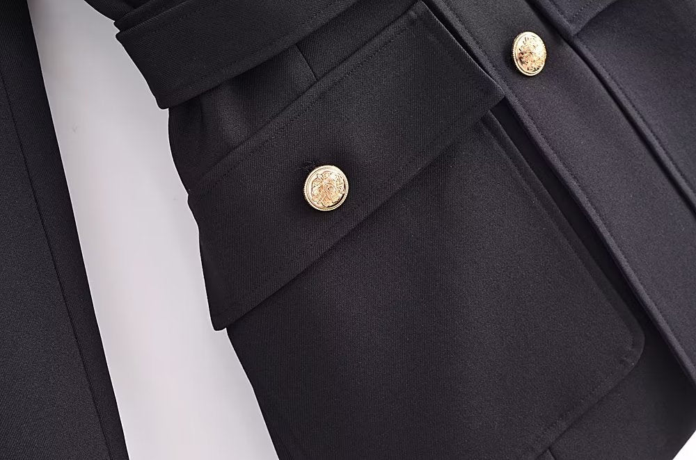 Ropa de otoño para mujer con cinturón, botones, decoración, blazer ajustado que favorece la figura