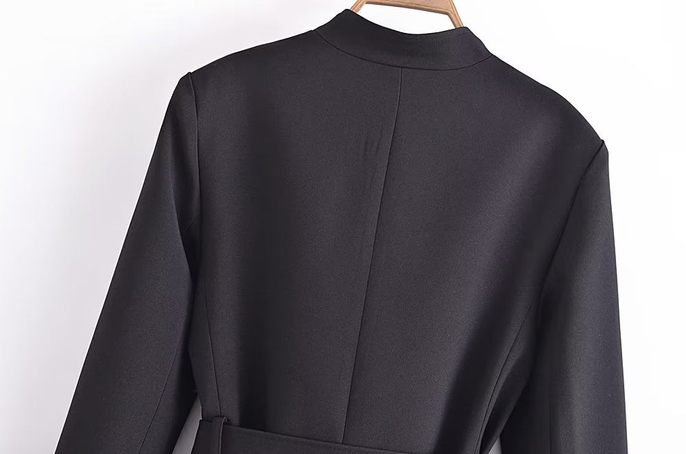 Ropa de otoño para mujer con cinturón, botones, decoración, blazer ajustado que favorece la figura