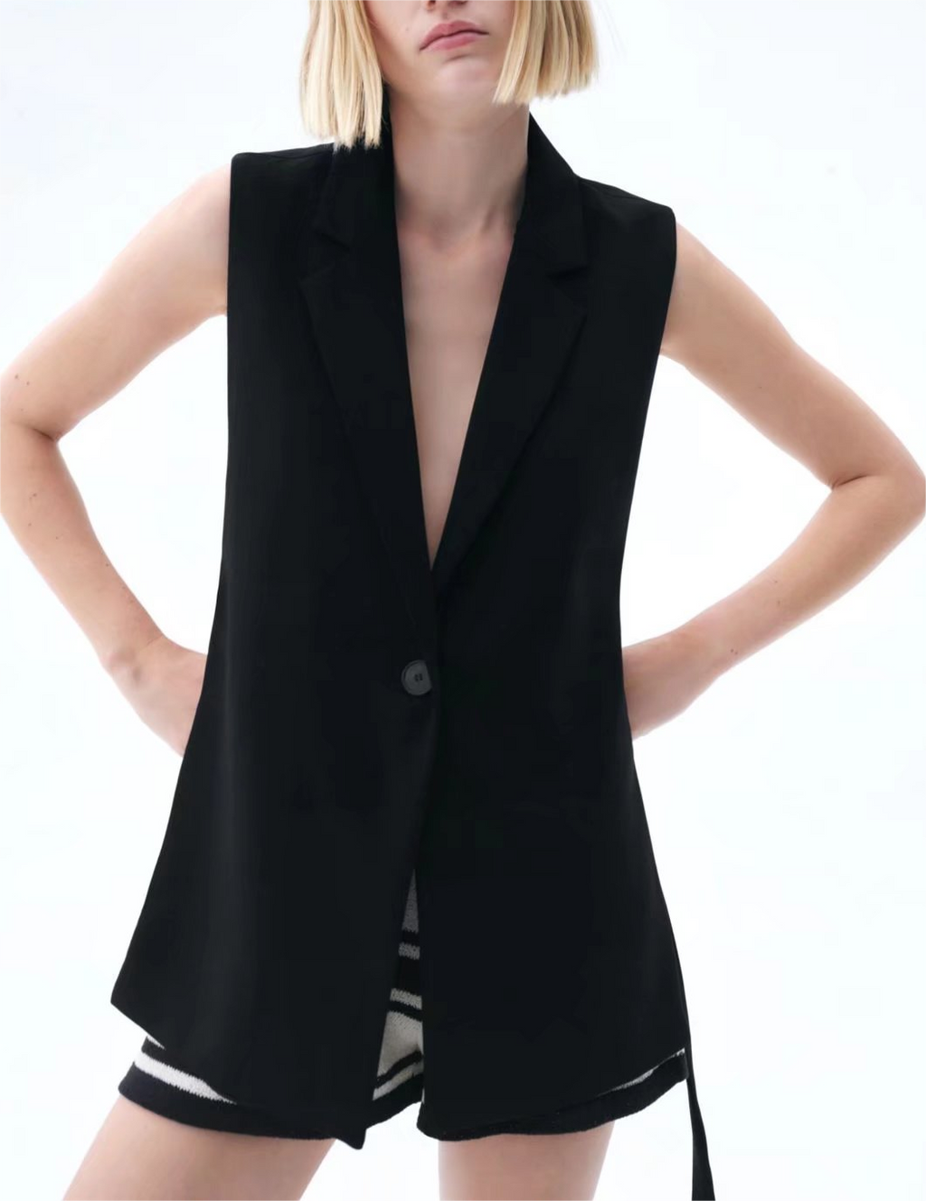 Summer Wind Women Black Slit Vest Casual Office Vest