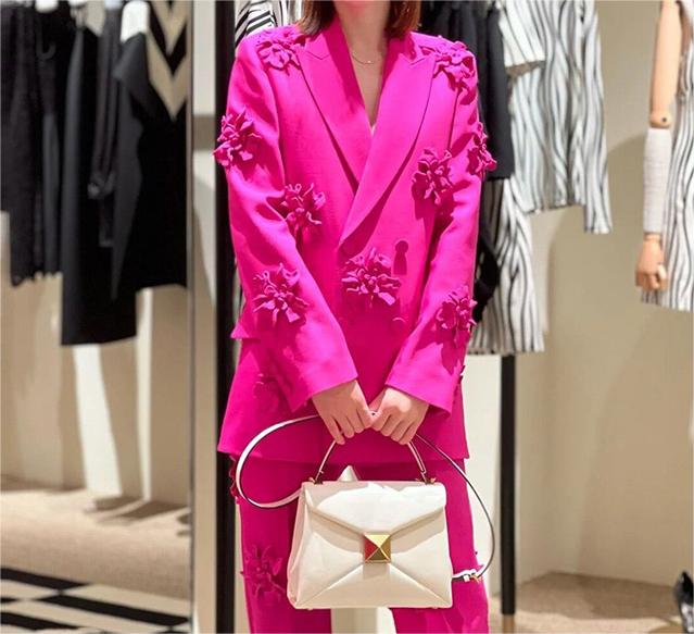 Blazer croisé à motif floral tridimensionnel en forme de rose 3D, style industriel lourd