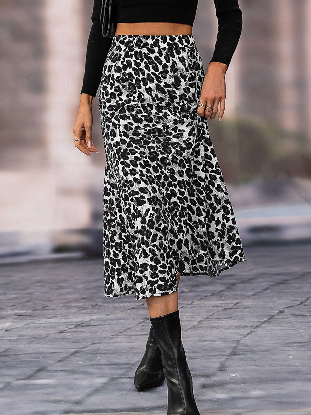 Women Summer Leopard Print High Waist Elegant A Line Skirt