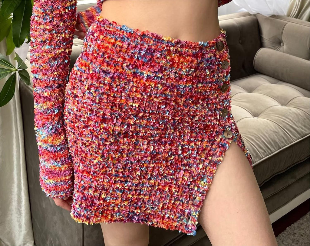 Suéter corto sexy de una sola botonadura con cuello en V y manga larga para mujer