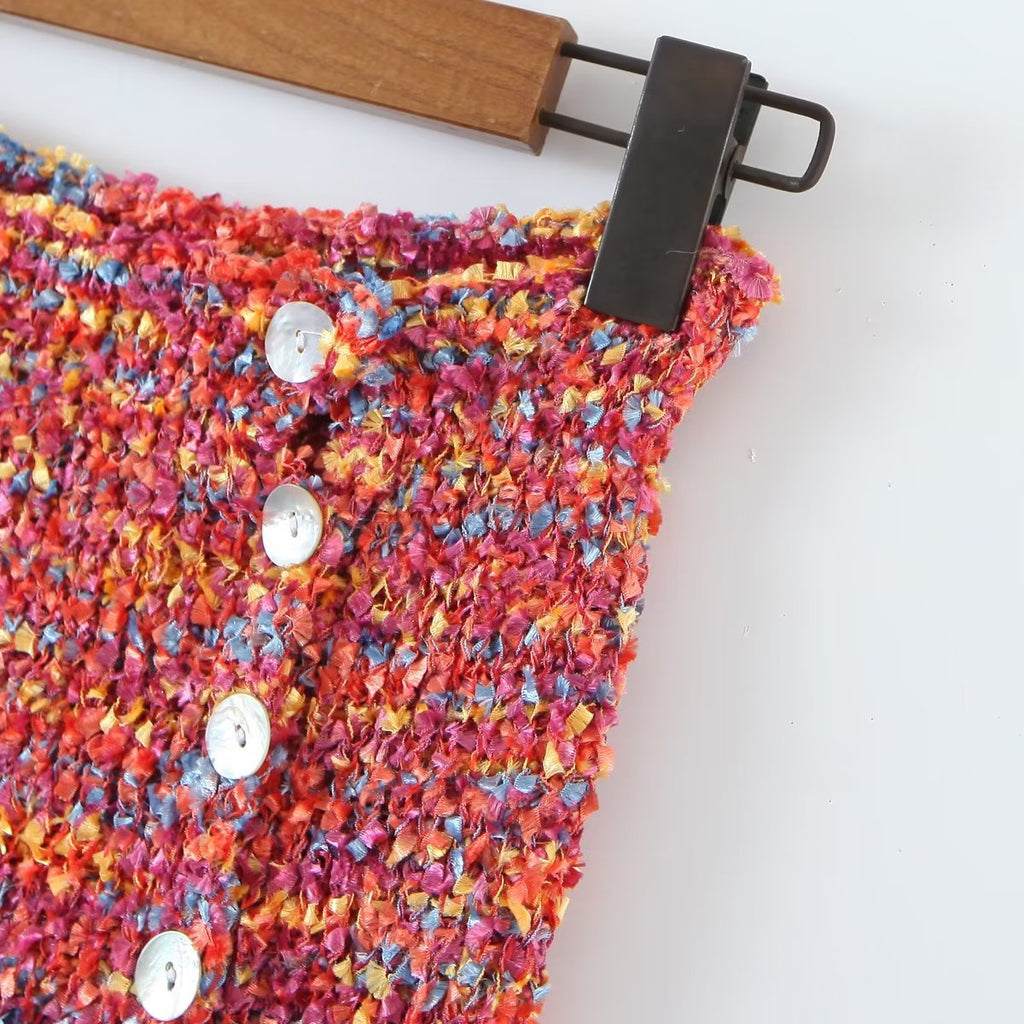 Suéter corto sexy de una sola botonadura con cuello en V y manga larga para mujer