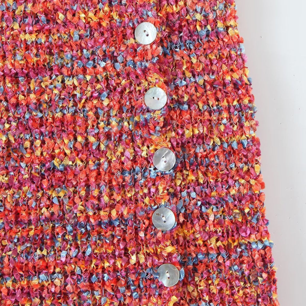 Suéter corto sexy de una sola botonadura con cuello en V y manga larga para mujer