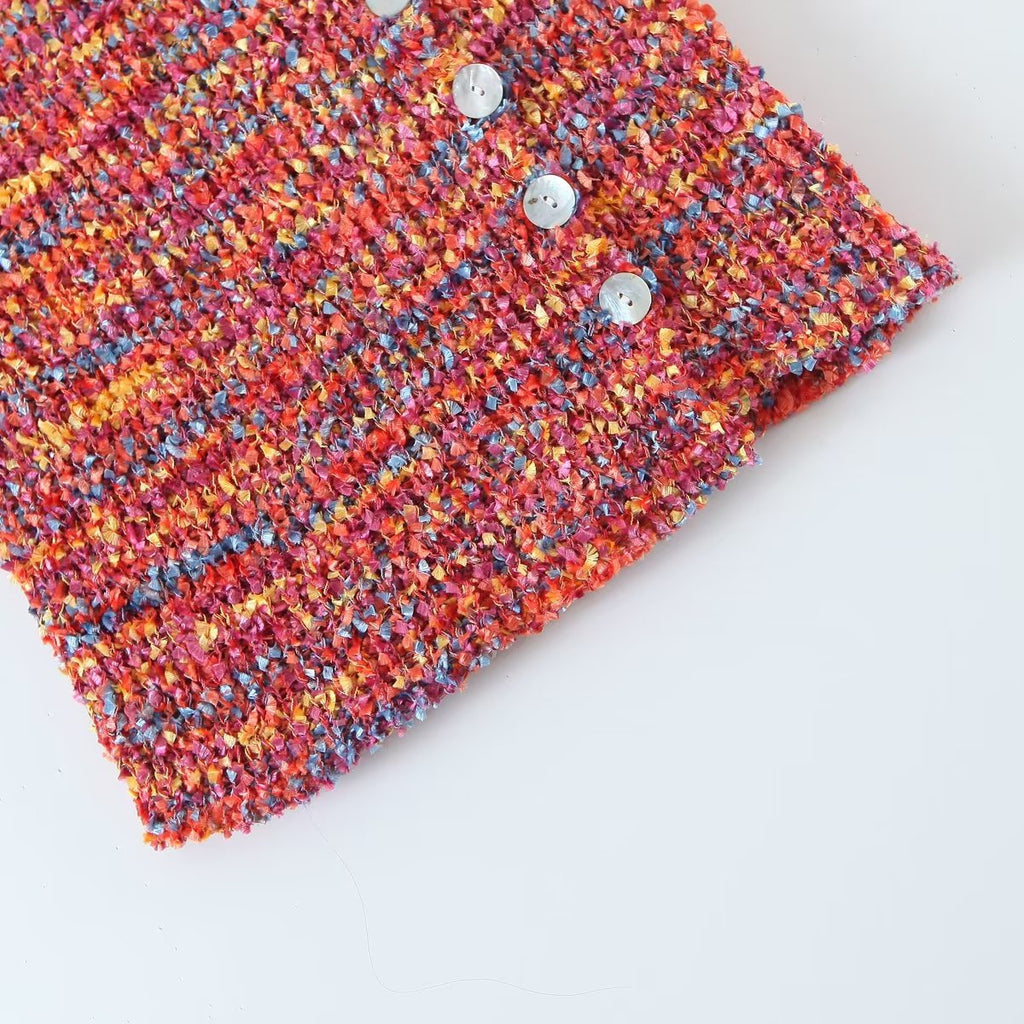 Suéter corto sexy de una sola botonadura con cuello en V y manga larga para mujer