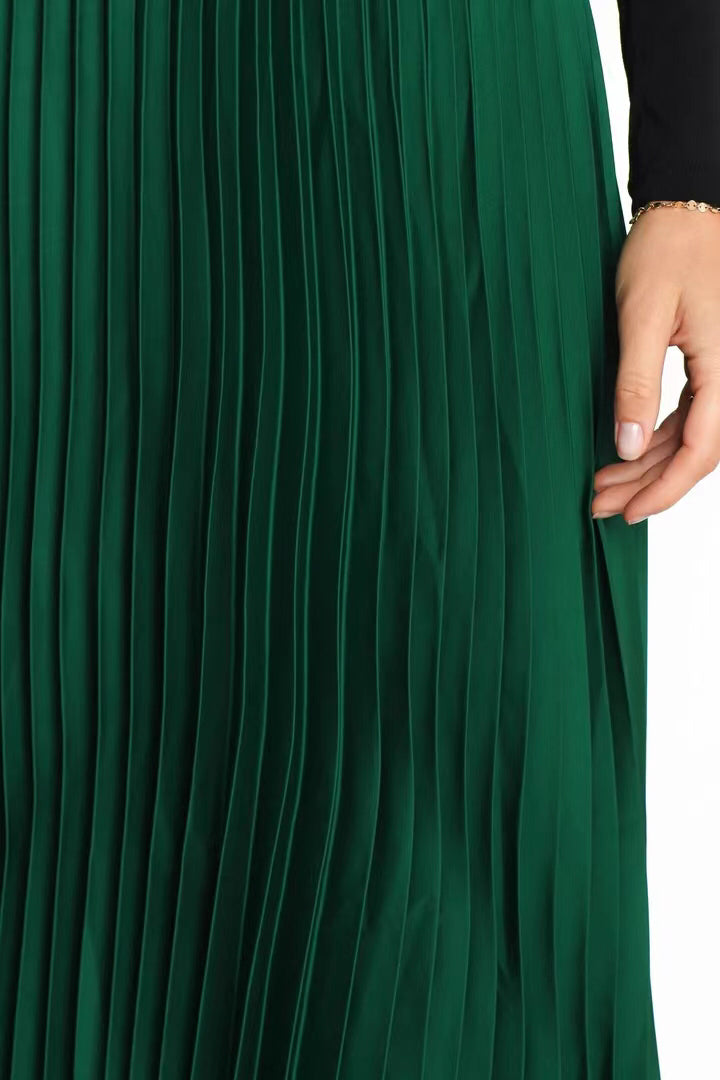 Solid Color Sun Pleated Elastic High Waist Casual All Matching Women Clothing Dress