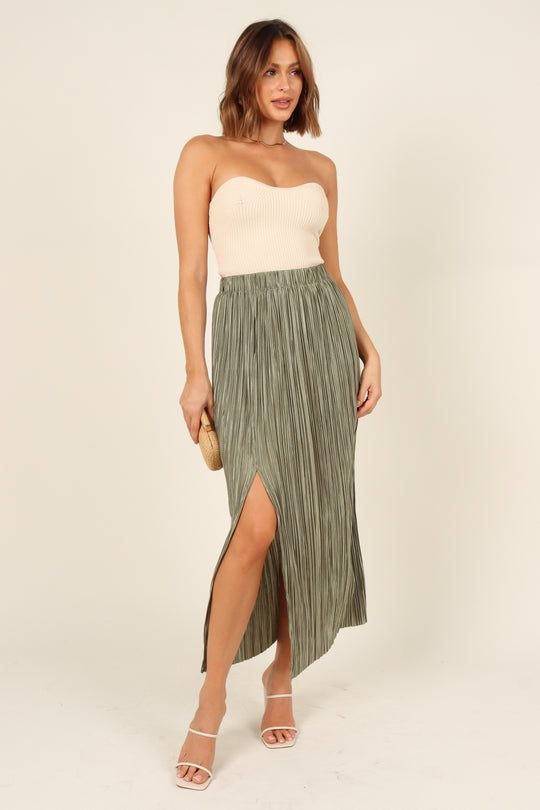 Spring Summer Elastic Waist Box Pleat Split Sexy Tight Casual Mid Waist Classic Mid Length Skirt