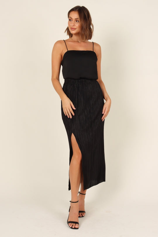 Spring Summer Elastic Waist Box Pleat Split Sexy Tight Casual Mid Waist Classic Mid Length Skirt