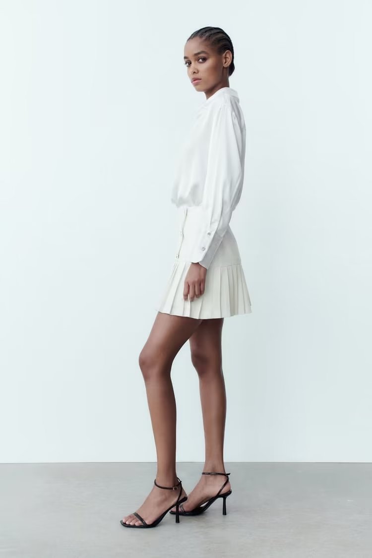 Spring Women Clothing High Waist Button Decoration Pleated Mini Skirt Women