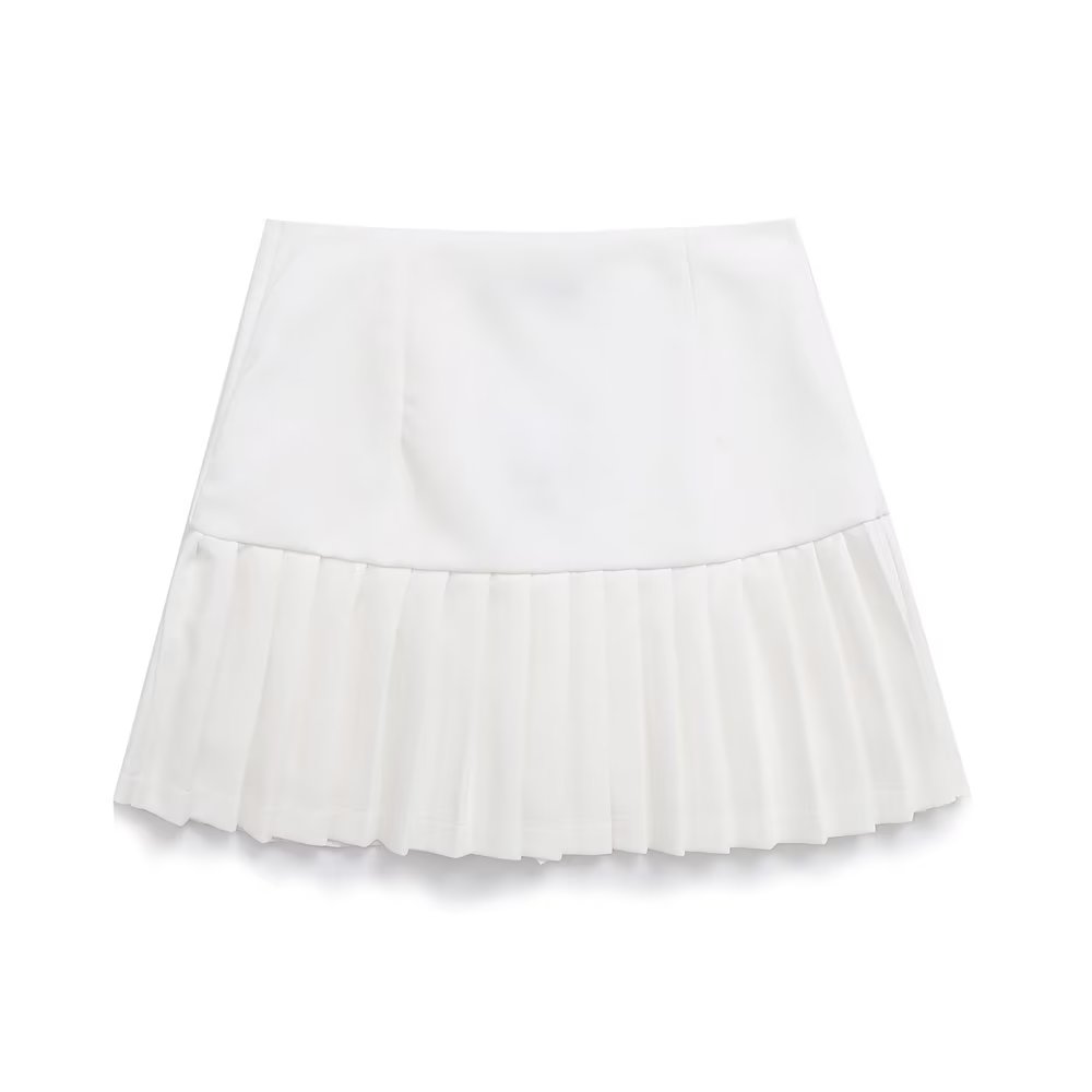 Spring Women Clothing High Waist Button Decoration Pleated Mini Skirt Women