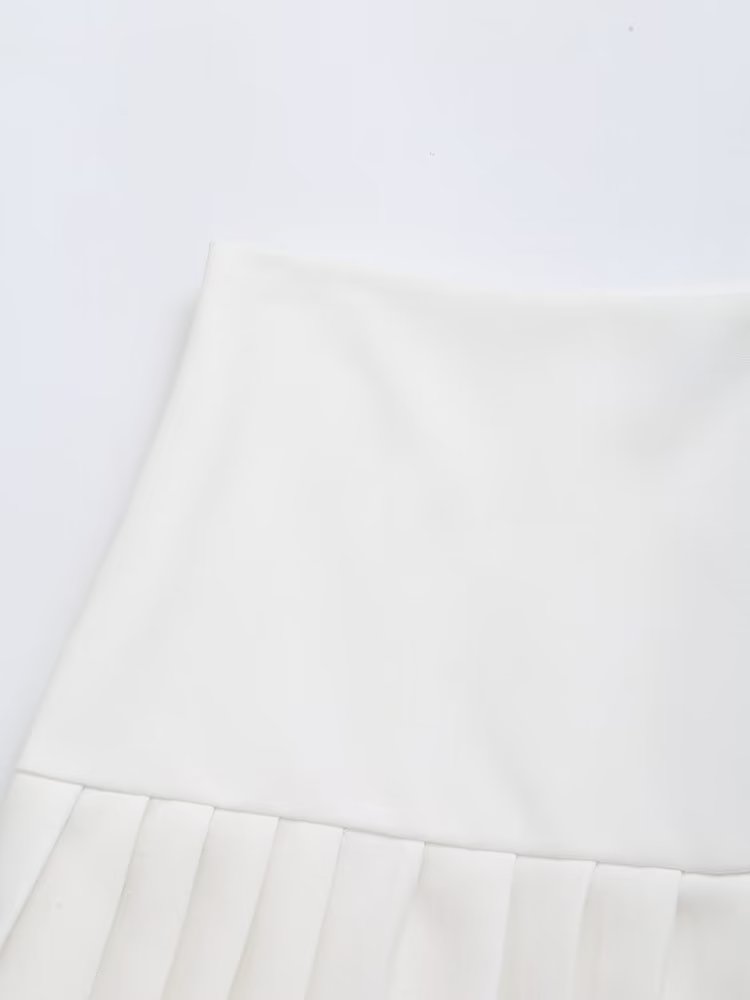 Spring Women Clothing High Waist Button Decoration Pleated Mini Skirt Women