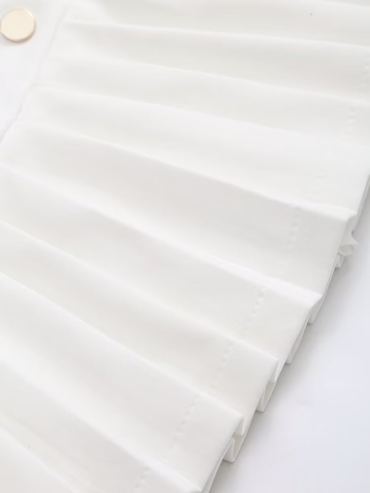 Spring Women Clothing High Waist Button Decoration Pleated Mini Skirt Women