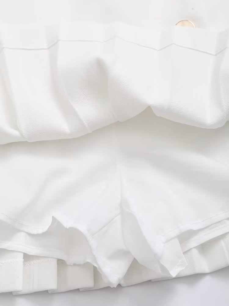 Spring Women Clothing High Waist Button Decoration Pleated Mini Skirt Women