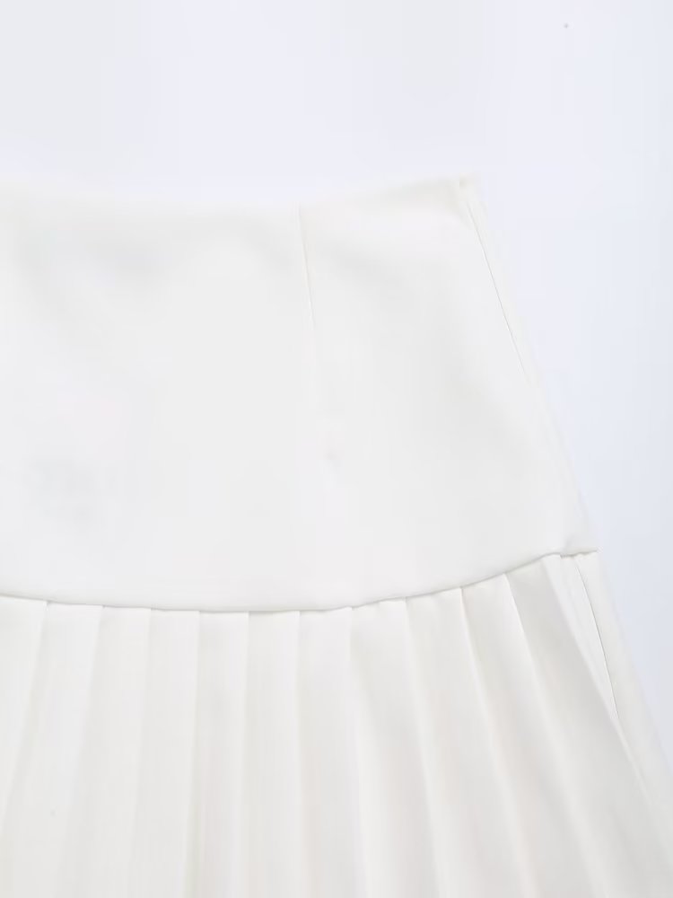 Spring Women Clothing High Waist Button Decoration Pleated Mini Skirt Women