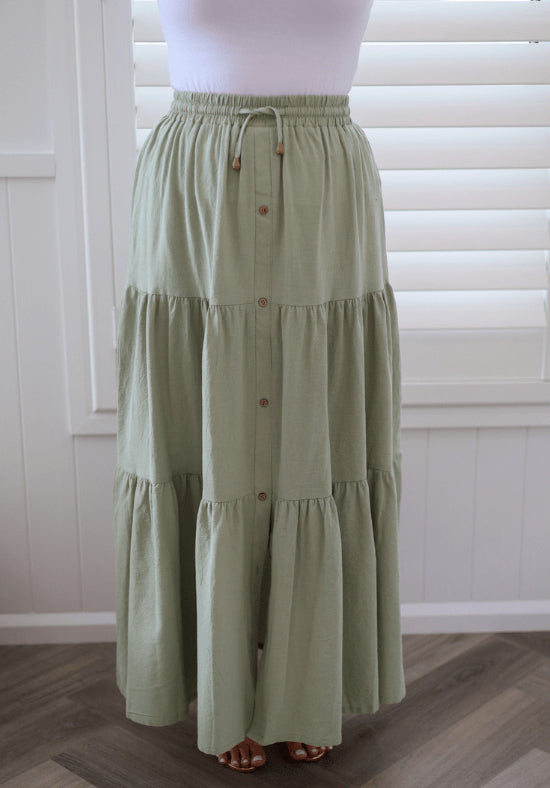 Spring Summer Single Breasted Pleated Hem Elastic Waist Head Office Mid Waist Dress