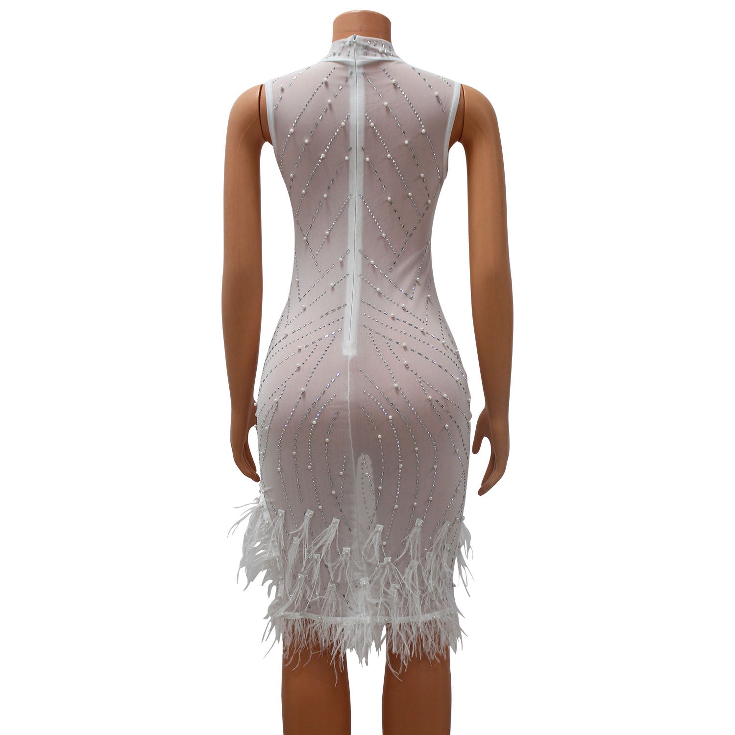 Summer Women Clothing Sexy Mesh Rhinestone Beaded See through Dress Women