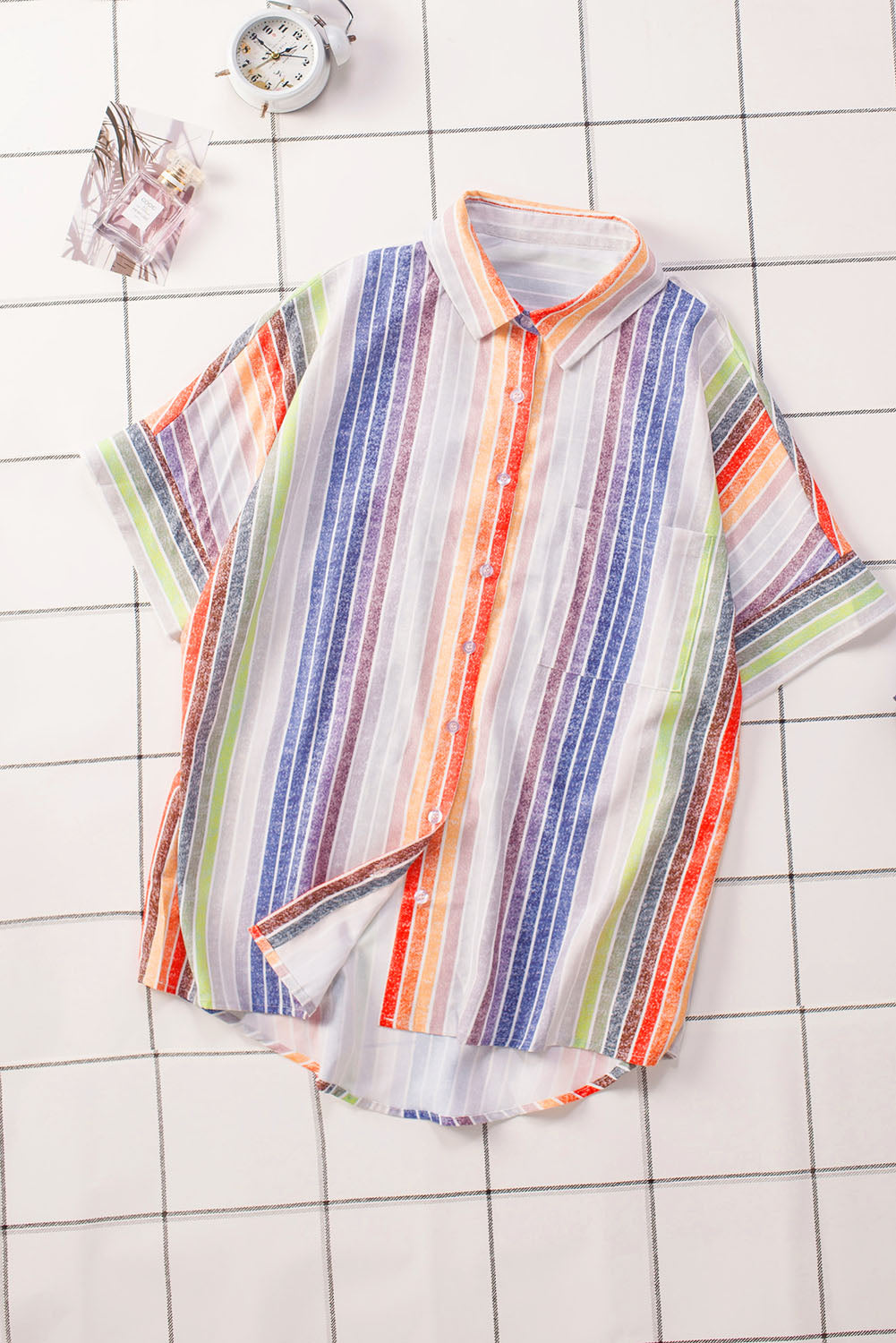 Orange Happier With You Striped Button Top