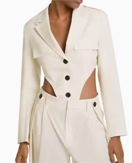 Blazer corto con cuello y patchwork adelgazante para mujer de otoño