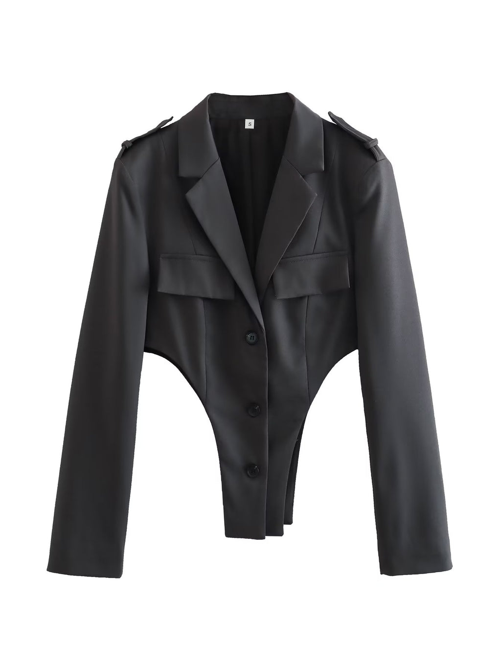 Blazer corto con cuello y patchwork adelgazante para mujer de otoño