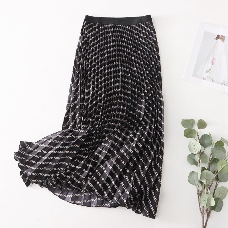 Summer Mesh Skirt Women Summer Pleated Skirt Large Swing Skirt Women Drape Printed Mid Length A line Skirt