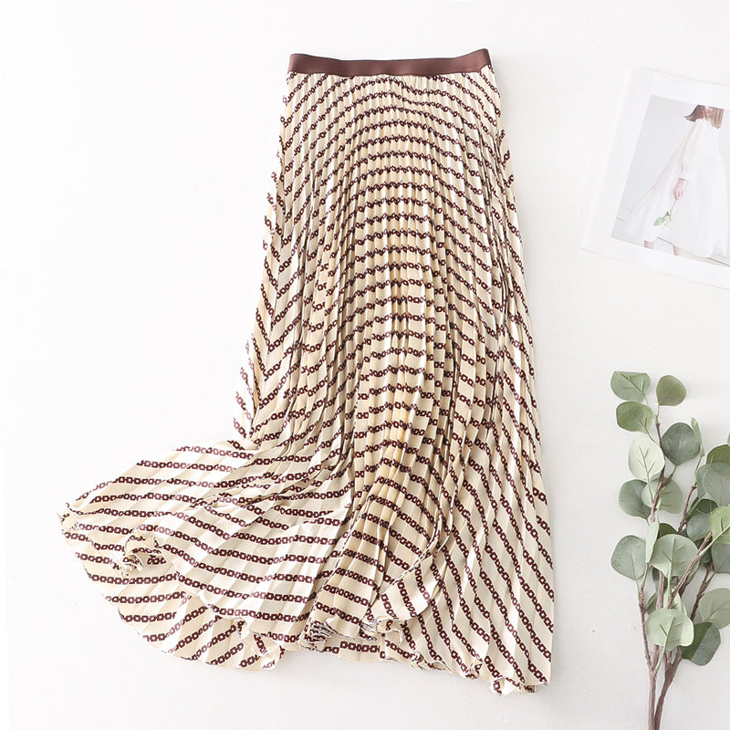 Summer Mesh Skirt Women Summer Pleated Skirt Large Swing Skirt Women Drape Printed Mid Length A line Skirt