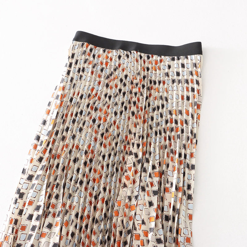 Summer Mesh Skirt Women Summer Pleated Skirt Large Swing Skirt Women Drape Printed Mid Length A line Skirt