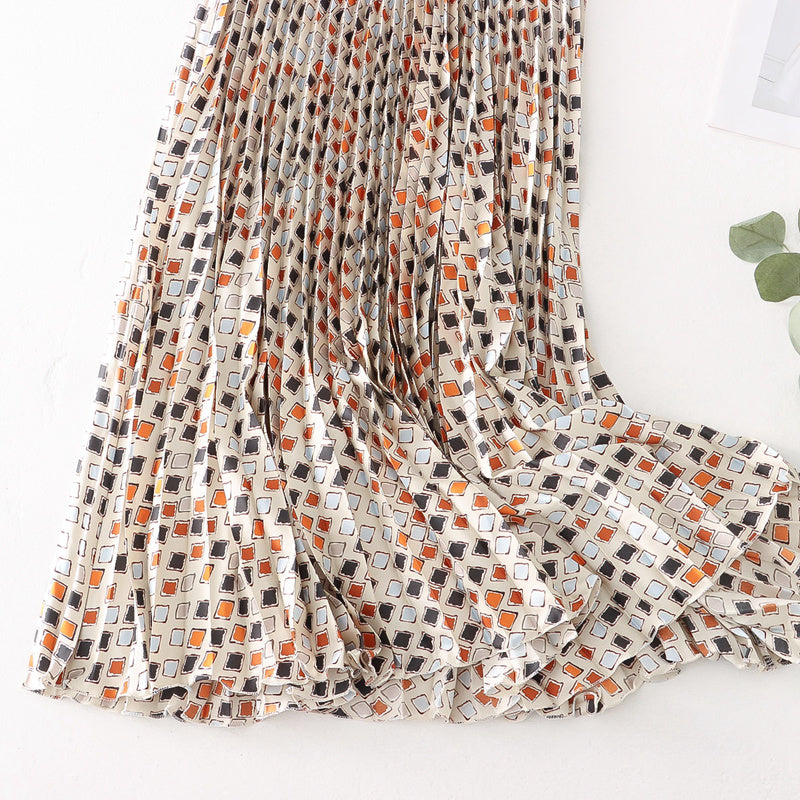 Summer Mesh Skirt Women Summer Pleated Skirt Large Swing Skirt Women Drape Printed Mid Length A line Skirt