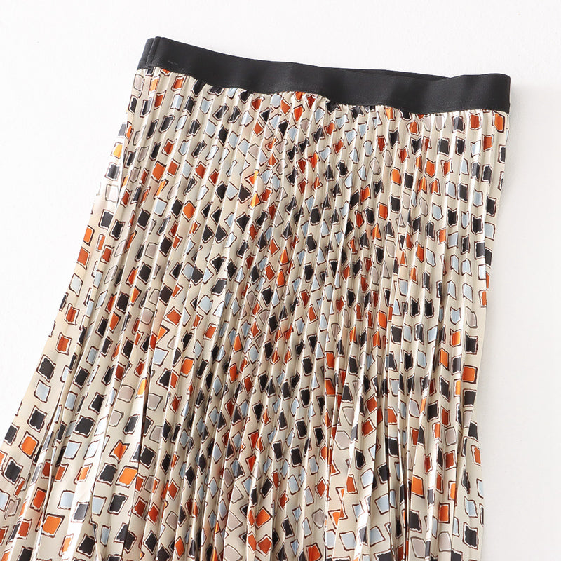 Summer Mesh Skirt Women Summer Pleated Skirt Large Swing Skirt Women Drape Printed Mid Length A line Skirt