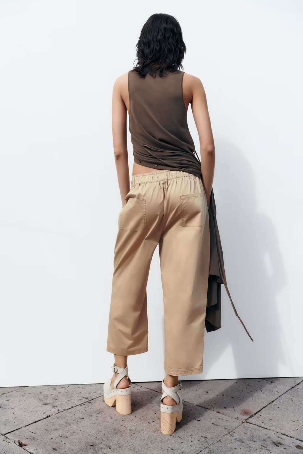 Spring Women Urban Casual Pocket Poplin Wide Leg Pants