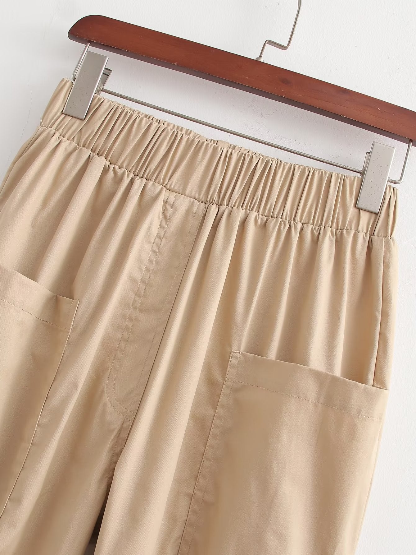 Spring Women Urban Casual Pocket Poplin Wide Leg Pants