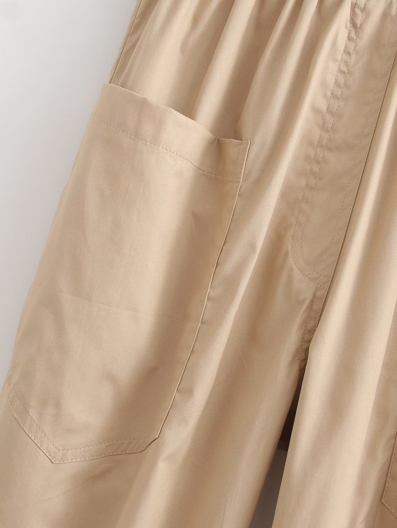 Spring Women Urban Casual Pocket Poplin Wide Leg Pants