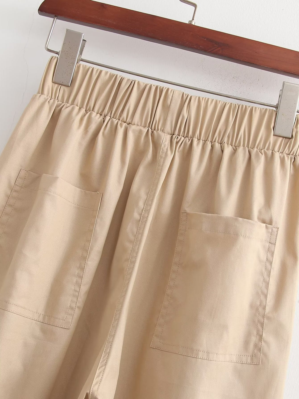 Spring Women Urban Casual Pocket Poplin Wide Leg Pants