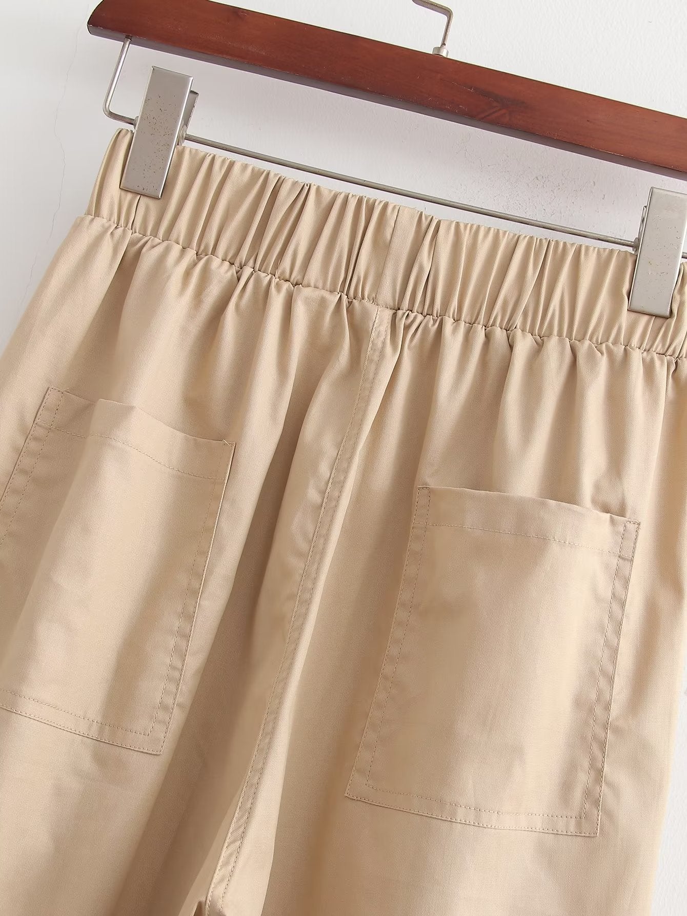 Spring Women Urban Casual Pocket Poplin Wide Leg Pants