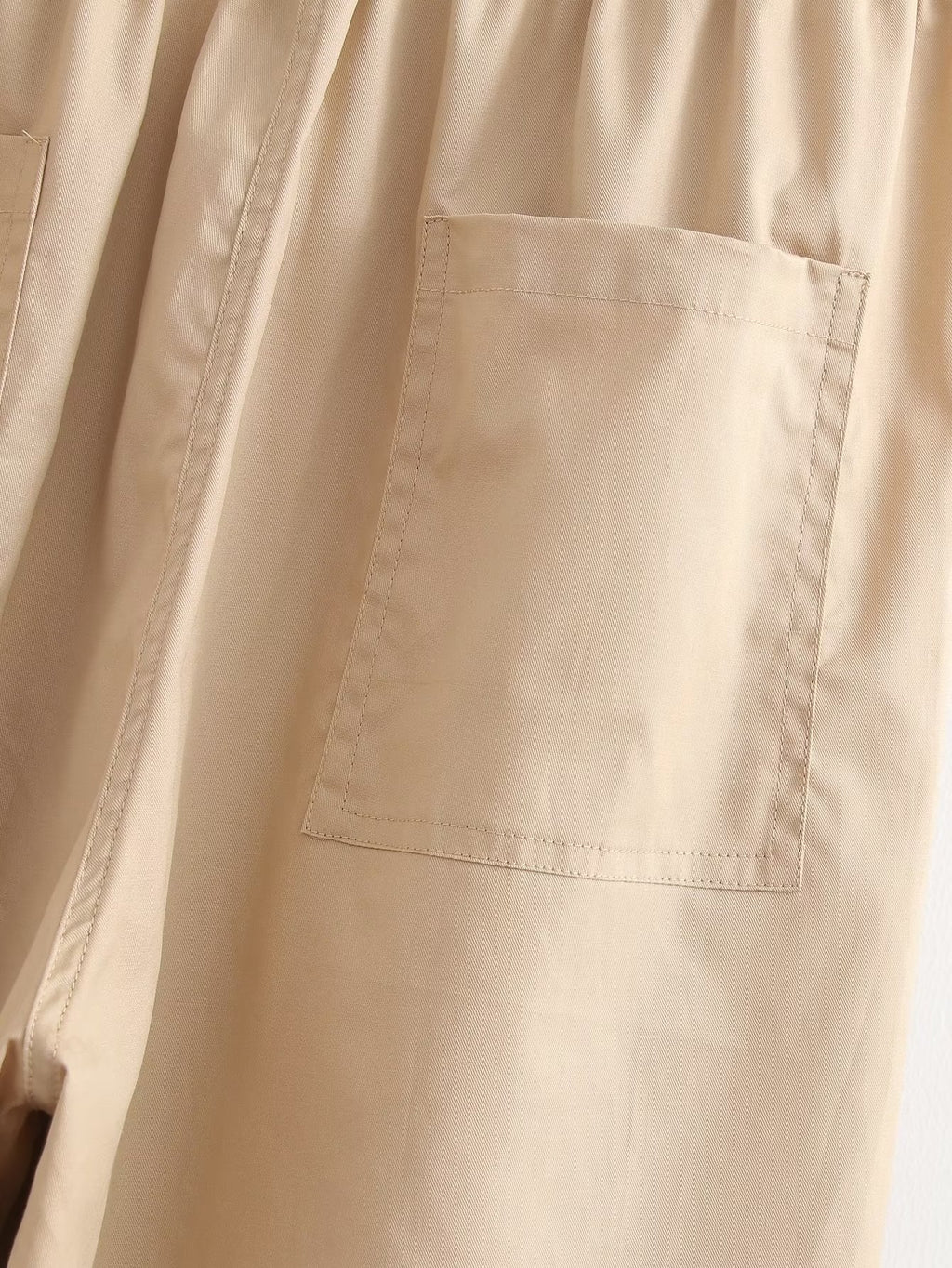 Spring Women Urban Casual Pocket Poplin Wide Leg Pants