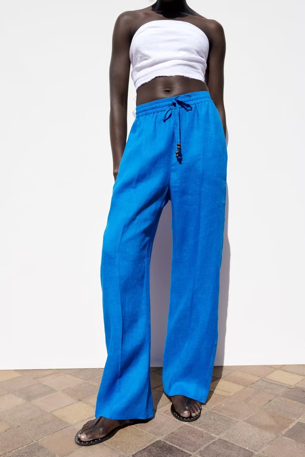 Spring Summer Women Straight Loose Casual Pants Stretch High Waist Linen Trousers