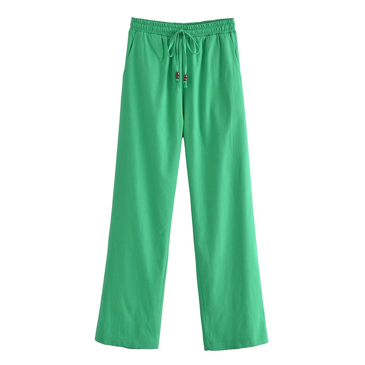 Spring Summer Women Straight Loose Casual Pants Stretch High Waist Linen Trousers