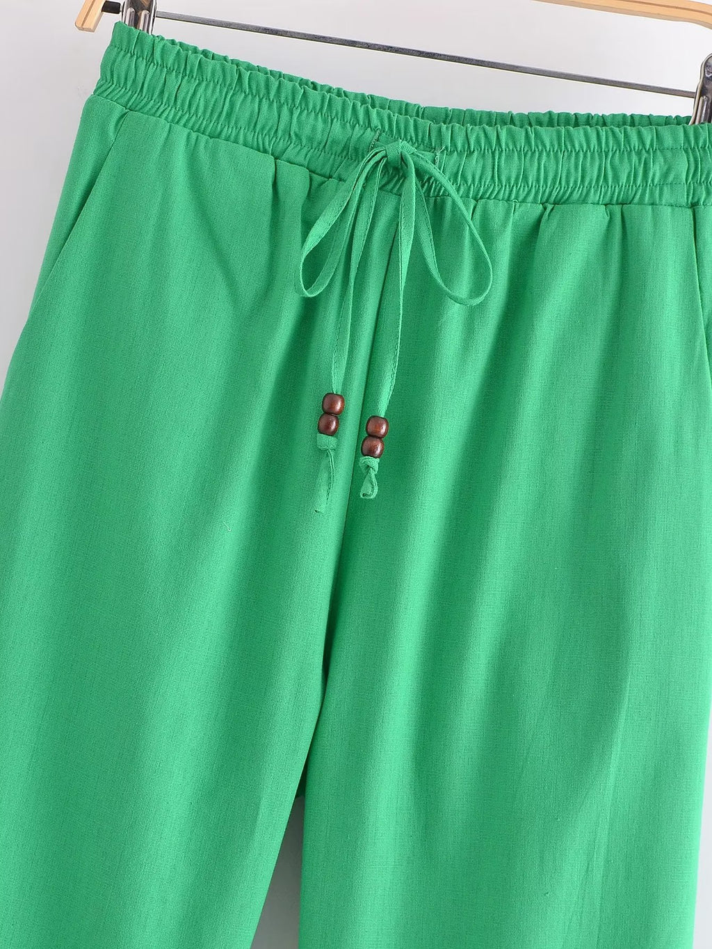 Spring Summer Women Straight Loose Casual Pants Stretch High Waist Linen Trousers