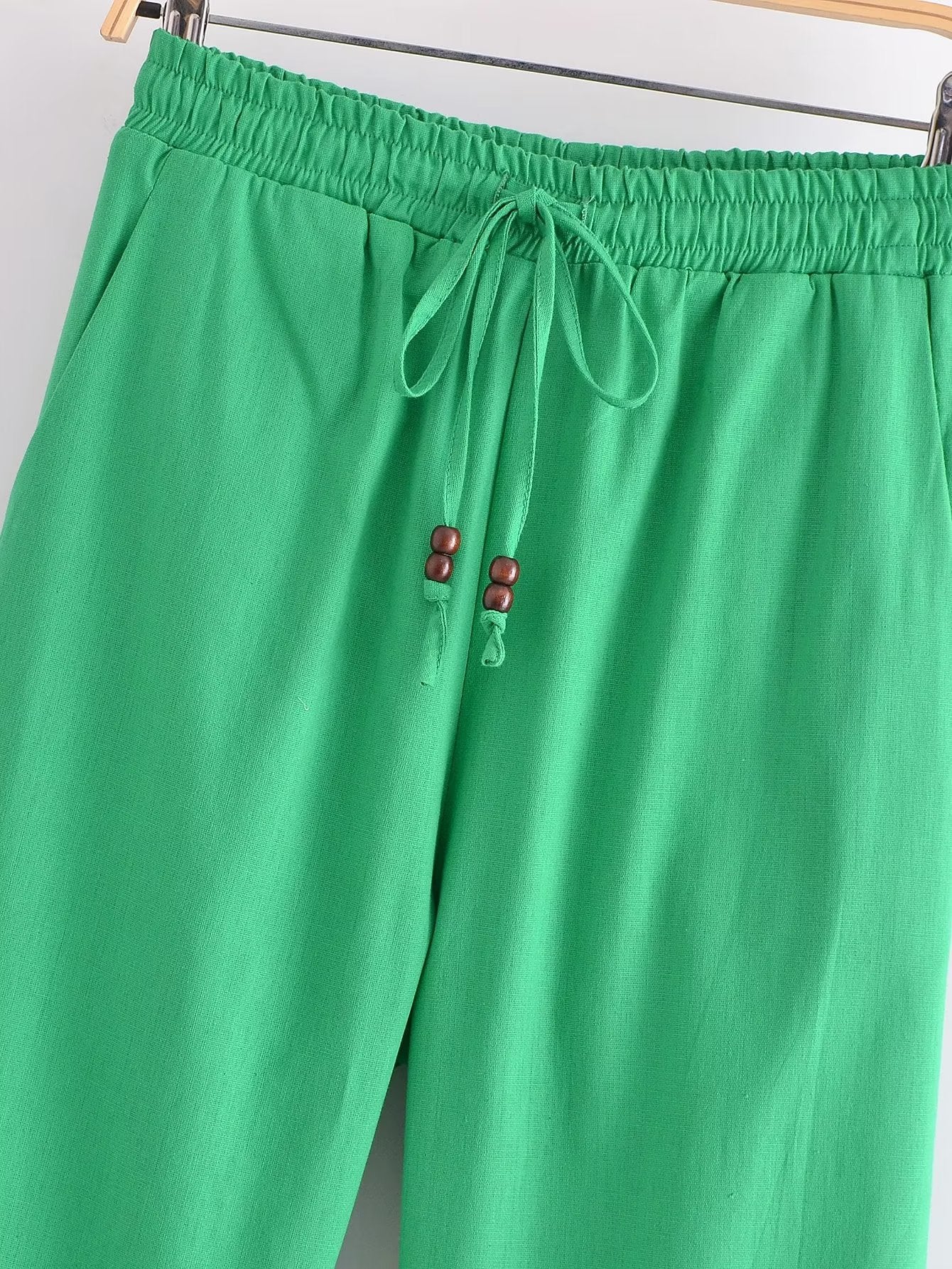 Spring Summer Women Straight Loose Casual Pants Stretch High Waist Linen Trousers