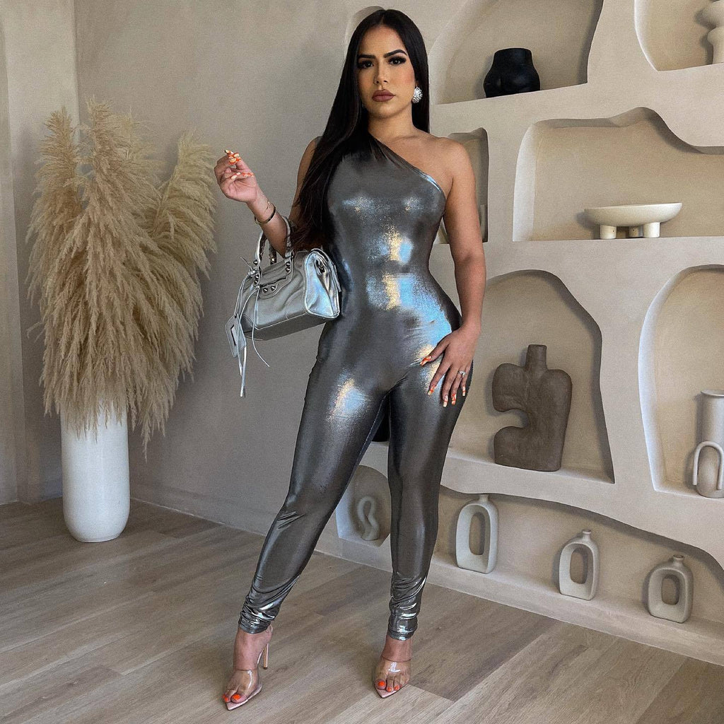 Women Clothing Jumpsuit Metallic Sleeveless Tight Sexy Jumpsuit Summer