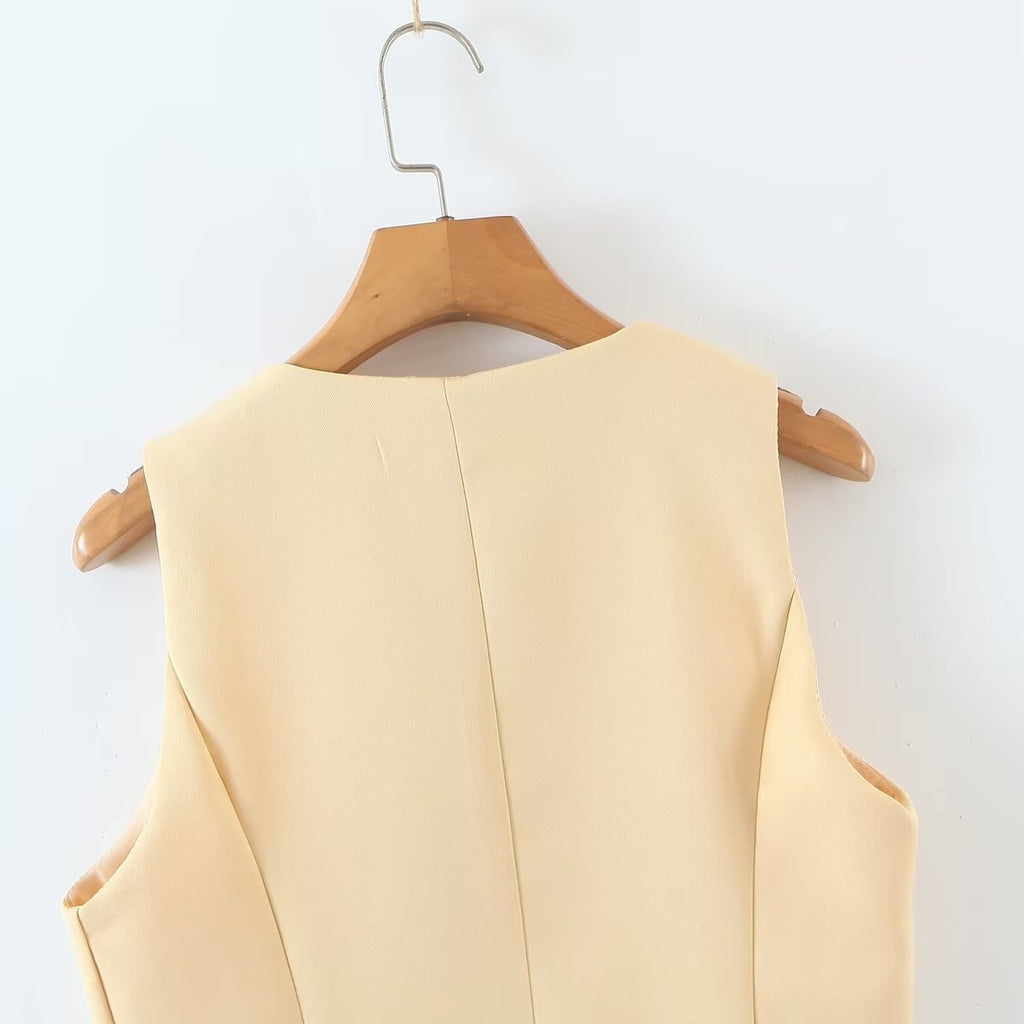 Slim V neck Irregular Asymmetric Single Button Sleeveless Vest All Match Solid Color Casual Vest