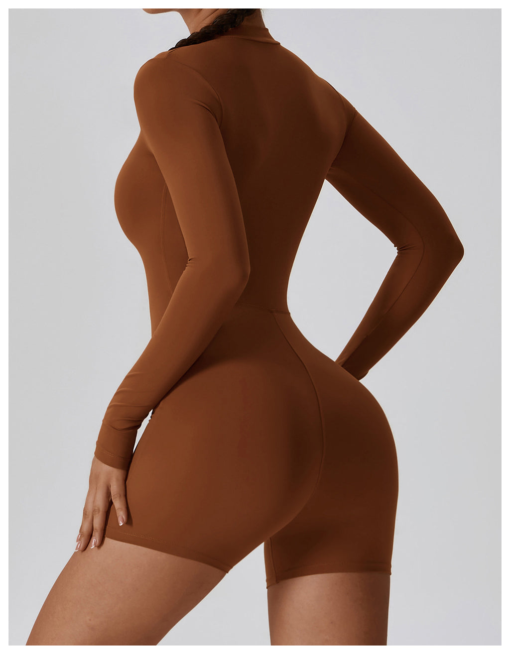 Sollinarry Open Collar Long-Sleeve Zipper One-Piece Dance Fitness Sports Jumpsuit Sexy Tight Yoga Clothes Women