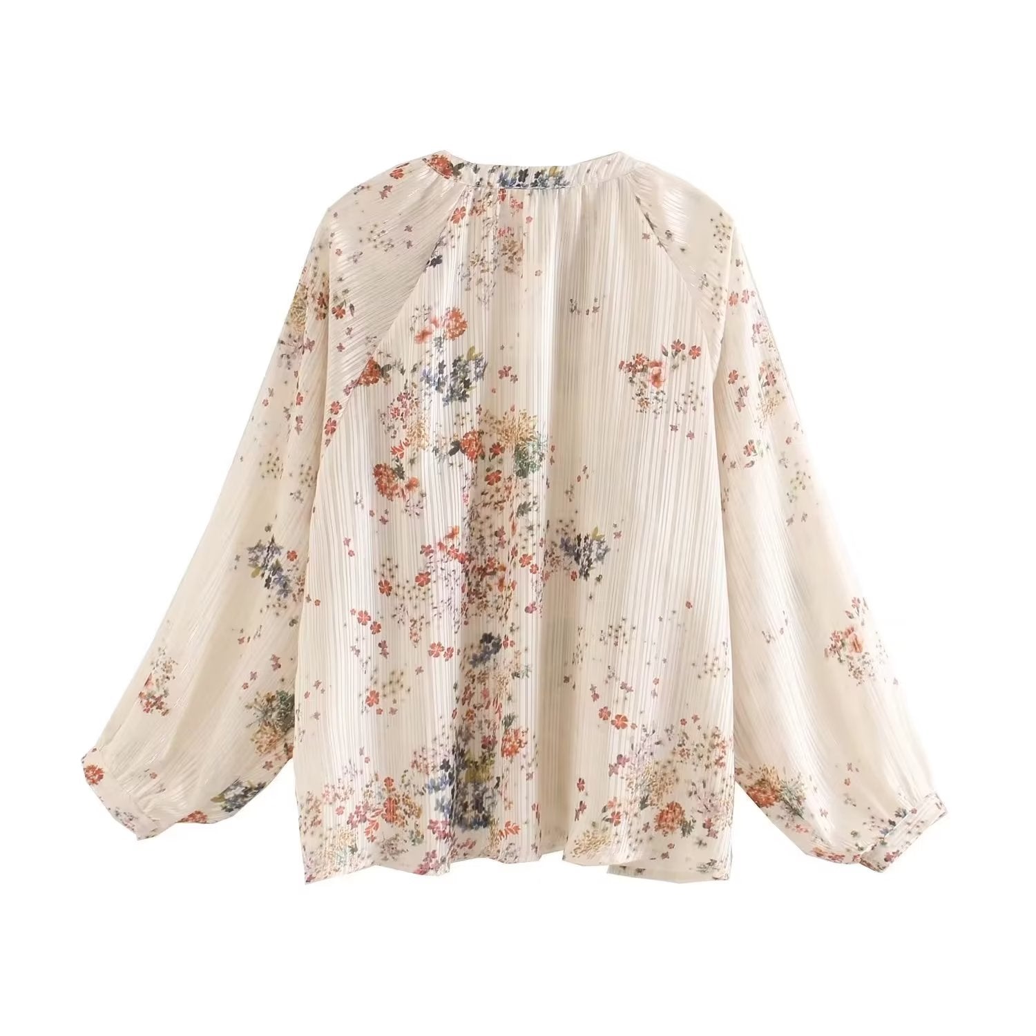 Autumn Gold Silk Chiffon Printed Round Neck Cardigan Shirt Top