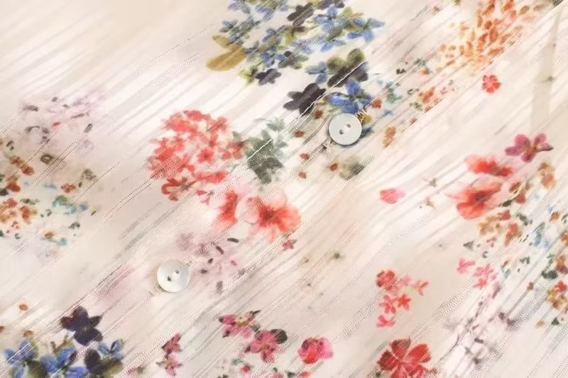 Autumn Gold Silk Chiffon Printed Round Neck Cardigan Shirt Top