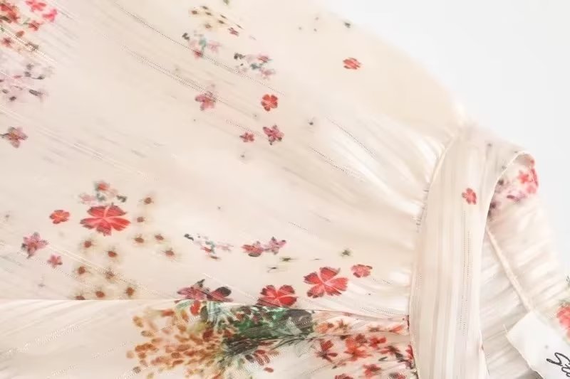 Autumn Gold Silk Chiffon Printed Round Neck Cardigan Shirt Top