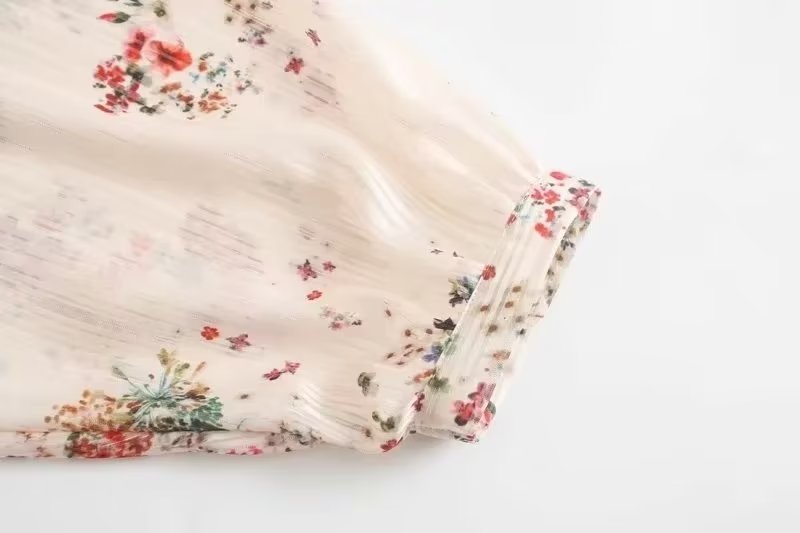 Autumn Gold Silk Chiffon Printed Round Neck Cardigan Shirt Top